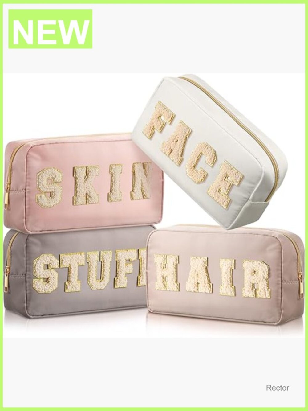 Preppy Chenille Letter Nylon Cosmetic Bags Set of 4 Travel Toiletry Cases with